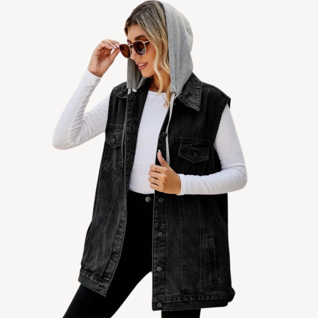 Harlow | Gilet in denim con cappuccio