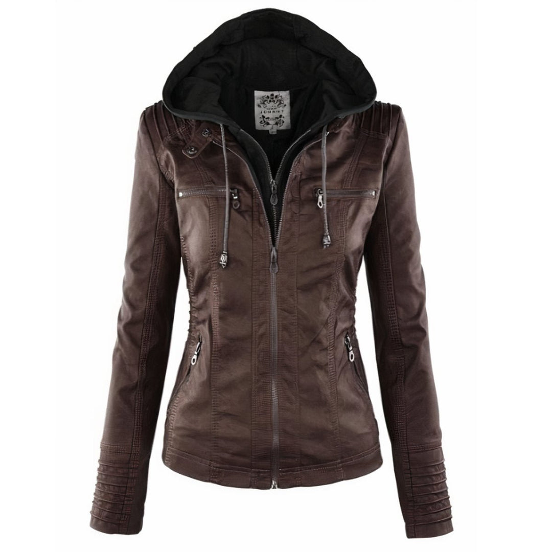 Vera | Faux Leather Jacket – Fitted Moto Style with Removable Hood