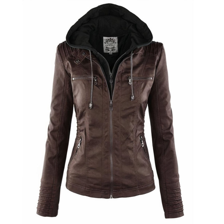 Vera | Faux Leather Jacket – Fitted Moto Style with Removable Hood