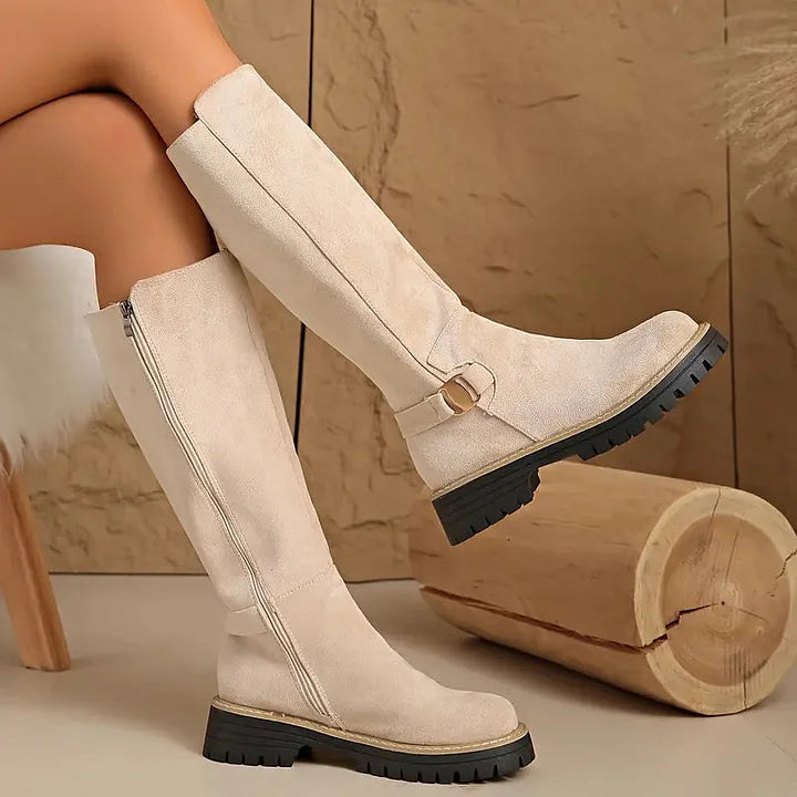Ellisienne | Elegante Stiefel für Damen in Velourslederoptik mit knöchelhohem Schaft und Profilsohle