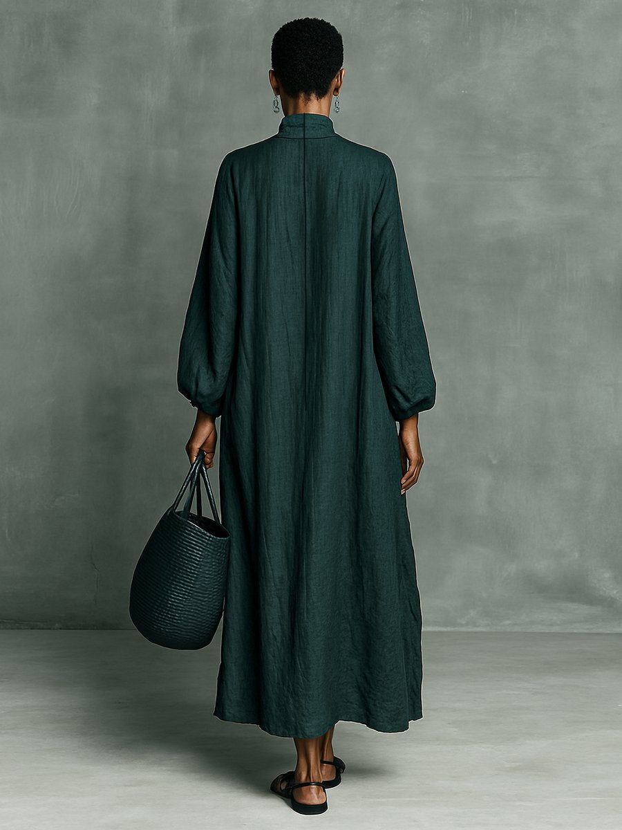 Lunara | Elegante abito lungo da donna ricamato con collo alto