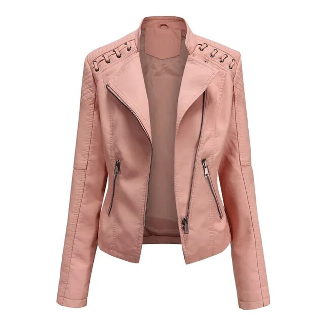 Vara | Biker-Style Zip-Up Faux Leather Jacket – Edgy Design for Women