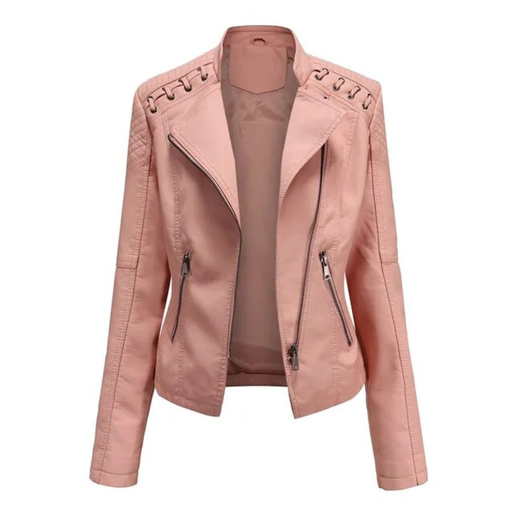 Vara | Biker-Style Zip-Up Faux Leather Jacket – Edgy Design for Women