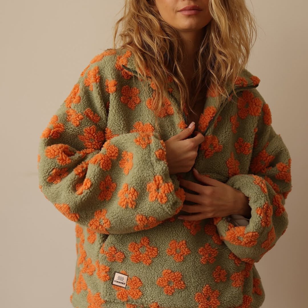 Celestine | Maglione oversize in caldo pile effetto orsacchiotto con motivo floreale