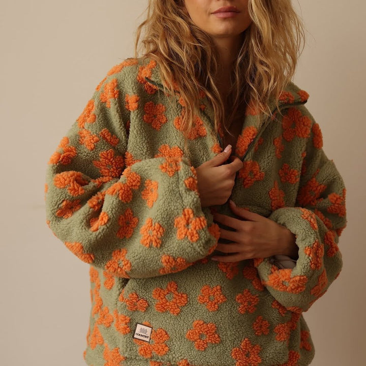 Celestine | Maglione oversize in caldo pile effetto orsacchiotto con motivo floreale