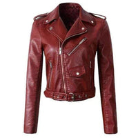 Alexis | Cropped Belted Asymmetric Faux Leather Jacket