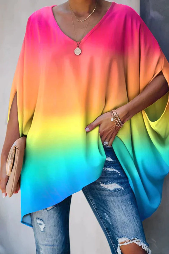 Damilia | Oversized-Tunika-Oberteil mit Fledermausärmeln und V-Ausschnitt