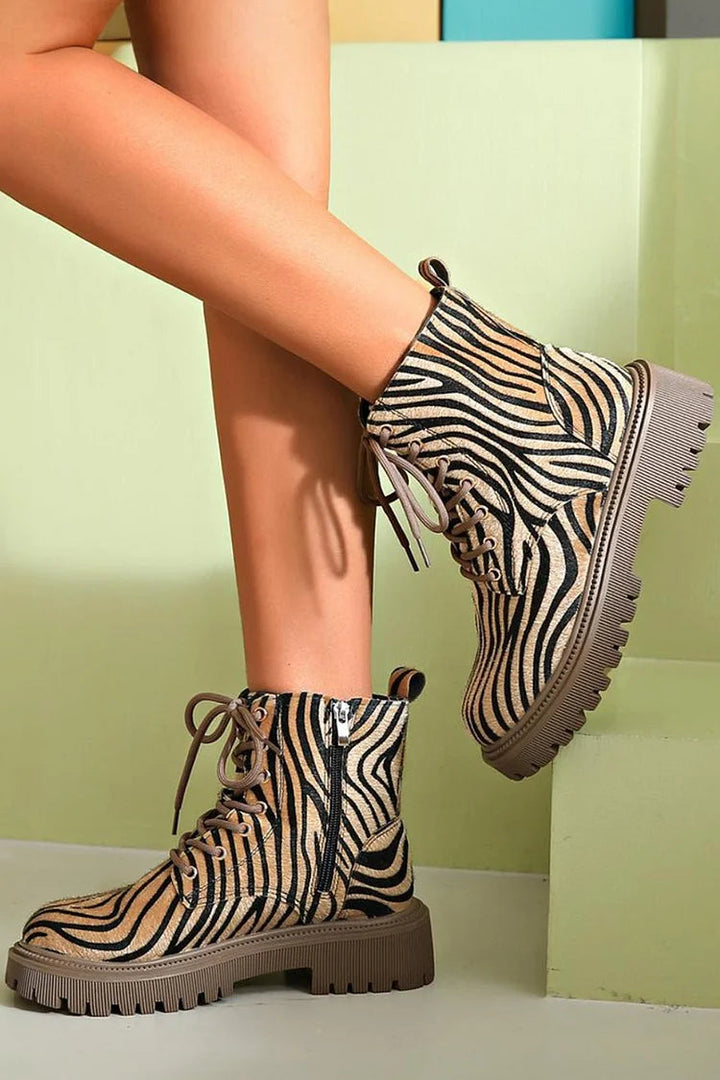 Savannah | Zebra Lace-Up Boots