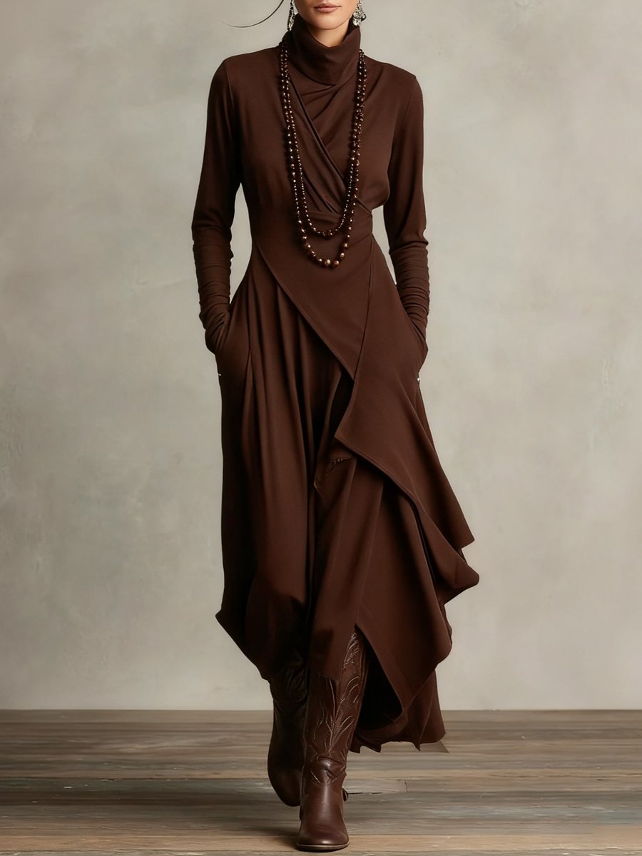 Lunara | Women's Asymmetrical Hem High-Neck Maxi Dress