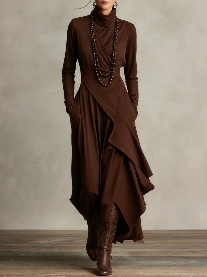 Lunara | Women's Asymmetrical Hem High-Neck Maxi Dress