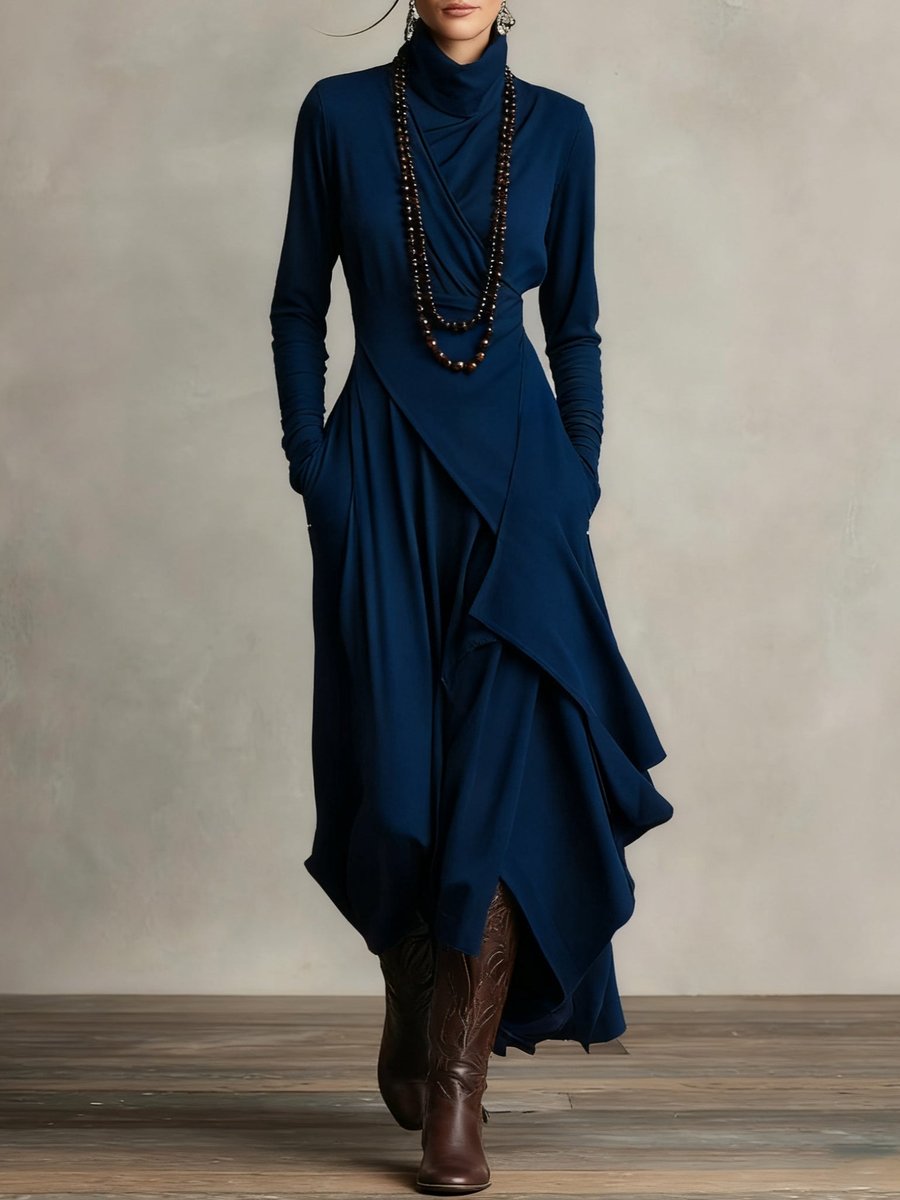 Lunara | Women's Asymmetrical Hem High-Neck Maxi Dress