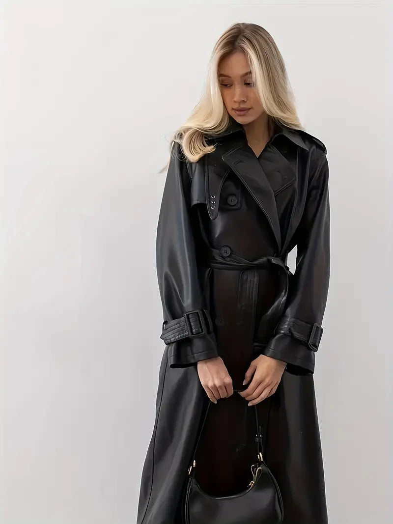 Valerie | Trench lungo elegante da donna in ecopelle con cintura