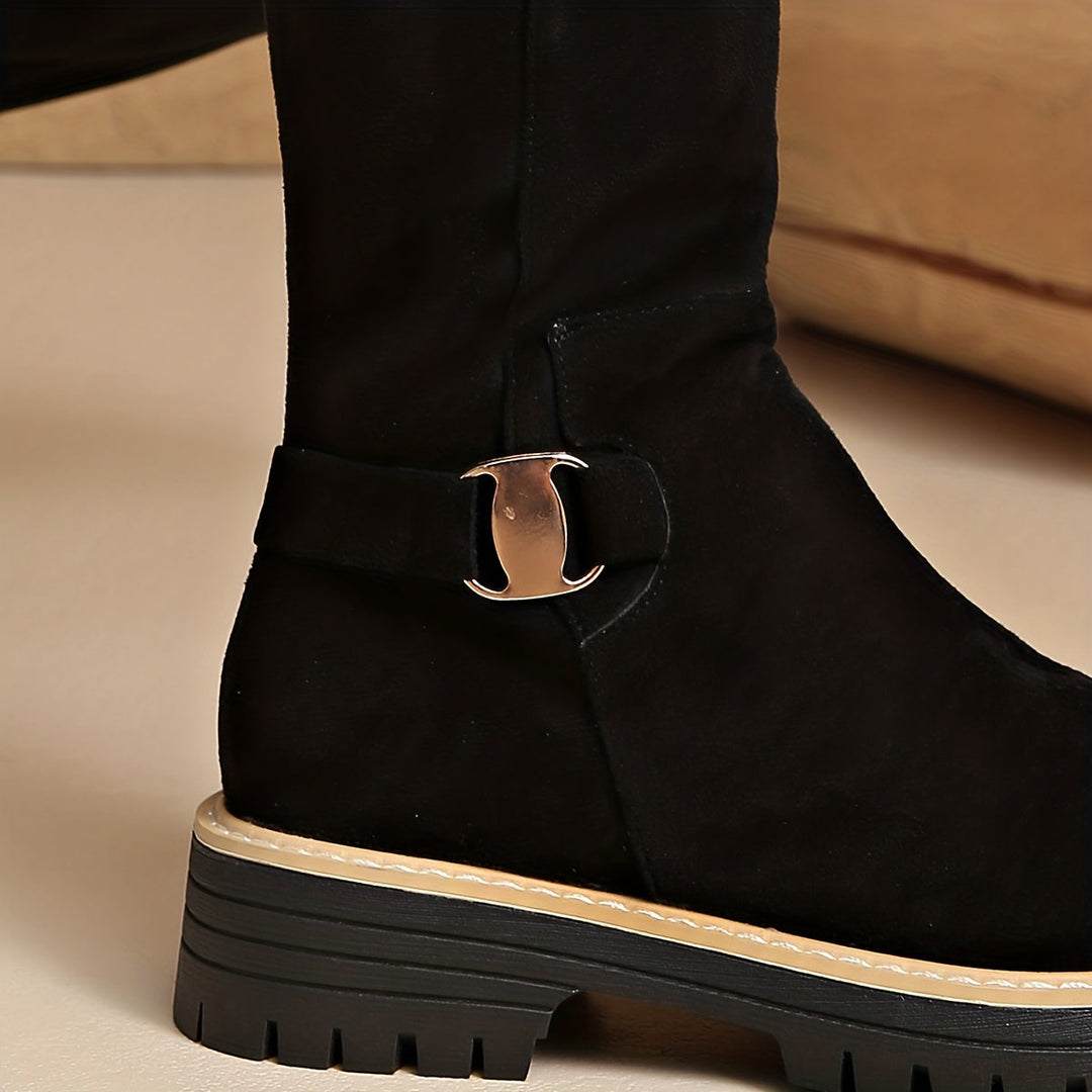 Sabeli | Elegante Velourslederstiefel für Damen mit knöchelhohem Schaft und Blockabsatz
