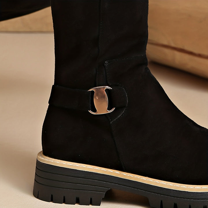 Sabeli | Elegante Velourslederstiefel für Damen mit knöchelhohem Schaft und Blockabsatz
