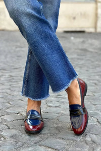Vivienne | Glänzende zweifarbige Damen-Loafer zum Hineinschlüpfen