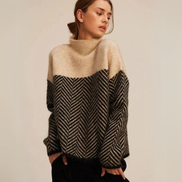 Greta | Oversized Turtleneck Sweater with Herringbone Pattern