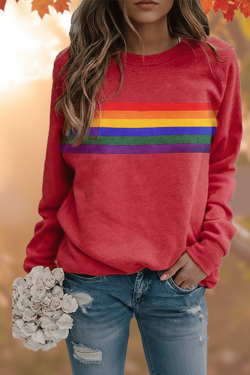 Elowen | Rainbow Striped Relaxed-Fit Crew-Neck Sweater