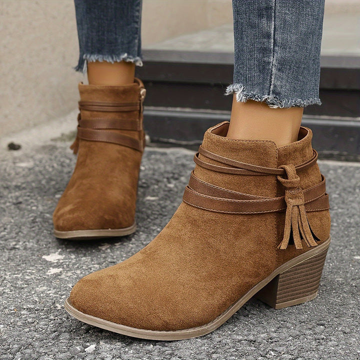 Ravelle | Schicke Stiefeletten mit Quasten und Blockabsatz für Damen