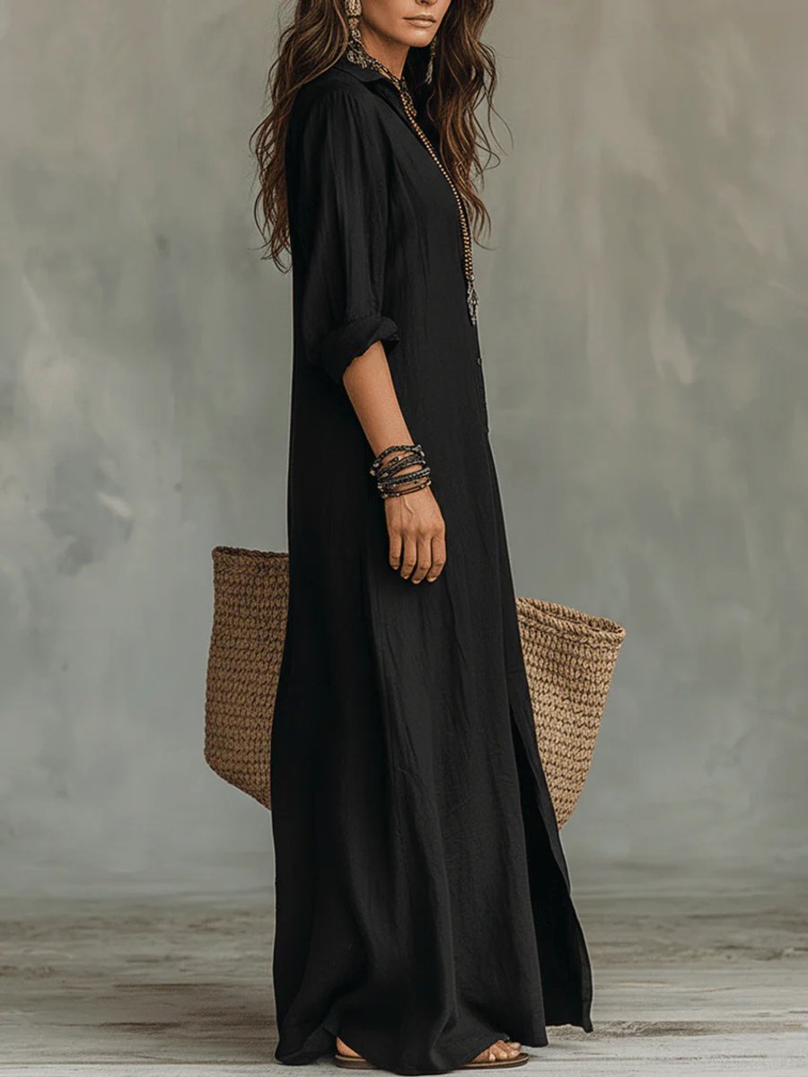 Noralynn | Women's Long Sleeve Flowing Maxi Shirt Dress