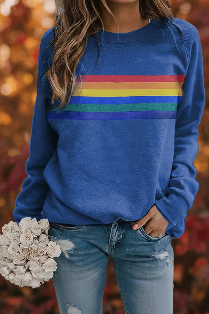 Elowen | Rainbow Striped Relaxed-Fit Crew-Neck Sweater