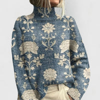 Nora | Women's Floral Print Turtleneck Knit Sweater