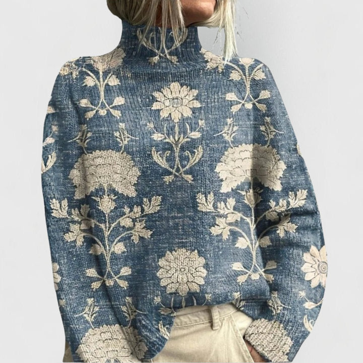 Aria | Turtleneck Sweater – Relaxed Fit with Floral Pattern for Women