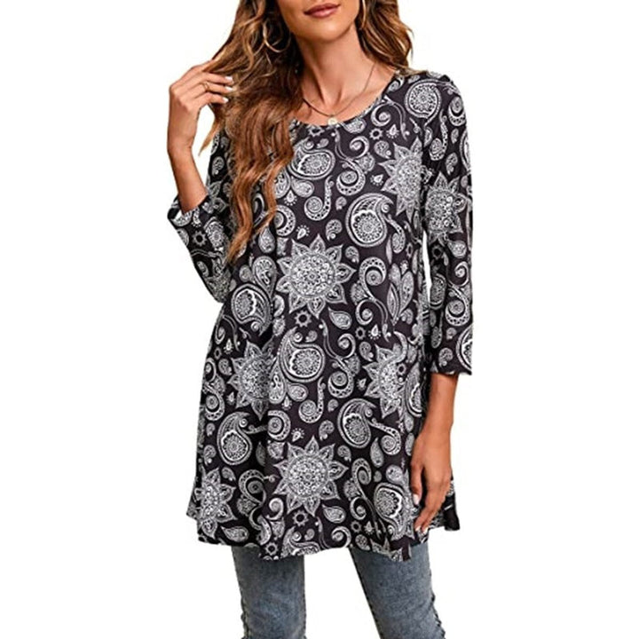 Avelyn | A-Linien-Tunika-Oberteil mit Mandala-Print und 3/4-Ärmeln