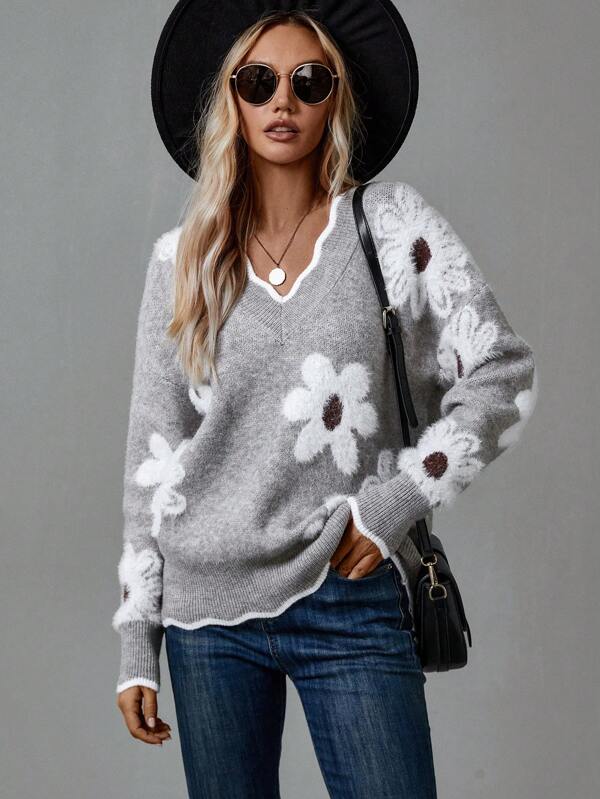Penelope | Floraler V-Ausschnitt Pullover