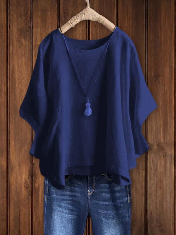 Quinley | Crepe Round Neck Short Sleeve Relaxed Tunic Top