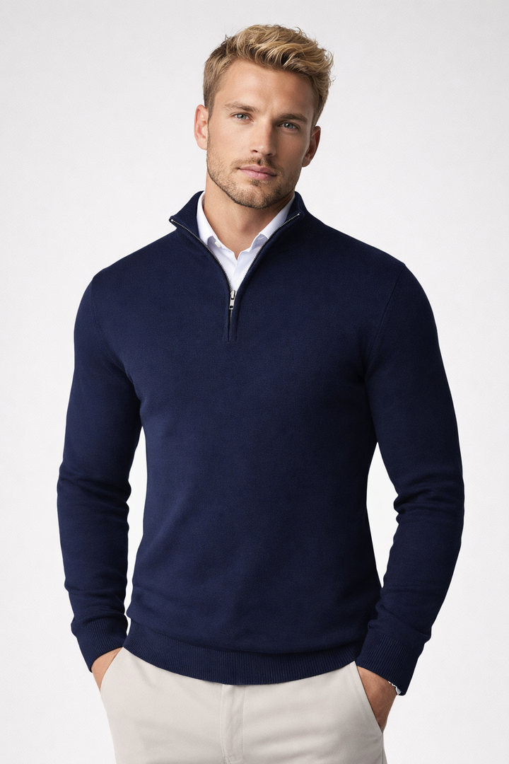 Everline | Modern Half Zip High Neck Sweater