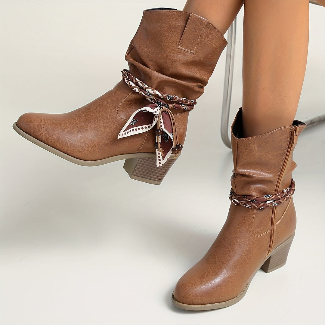 Iduna | Lässige Slouchy-Stiefeletten mit Bandana-Schleife für Damen