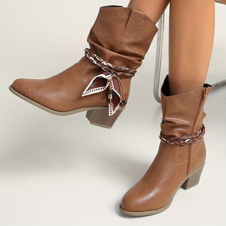 Iduna | Lässige Slouchy-Stiefeletten mit Bandana-Schleife für Damen