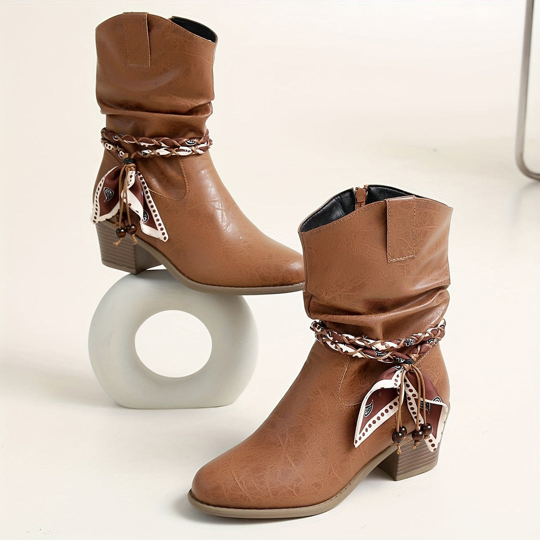 Iduna | Lässige Slouchy-Stiefeletten mit Bandana-Schleife für Damen