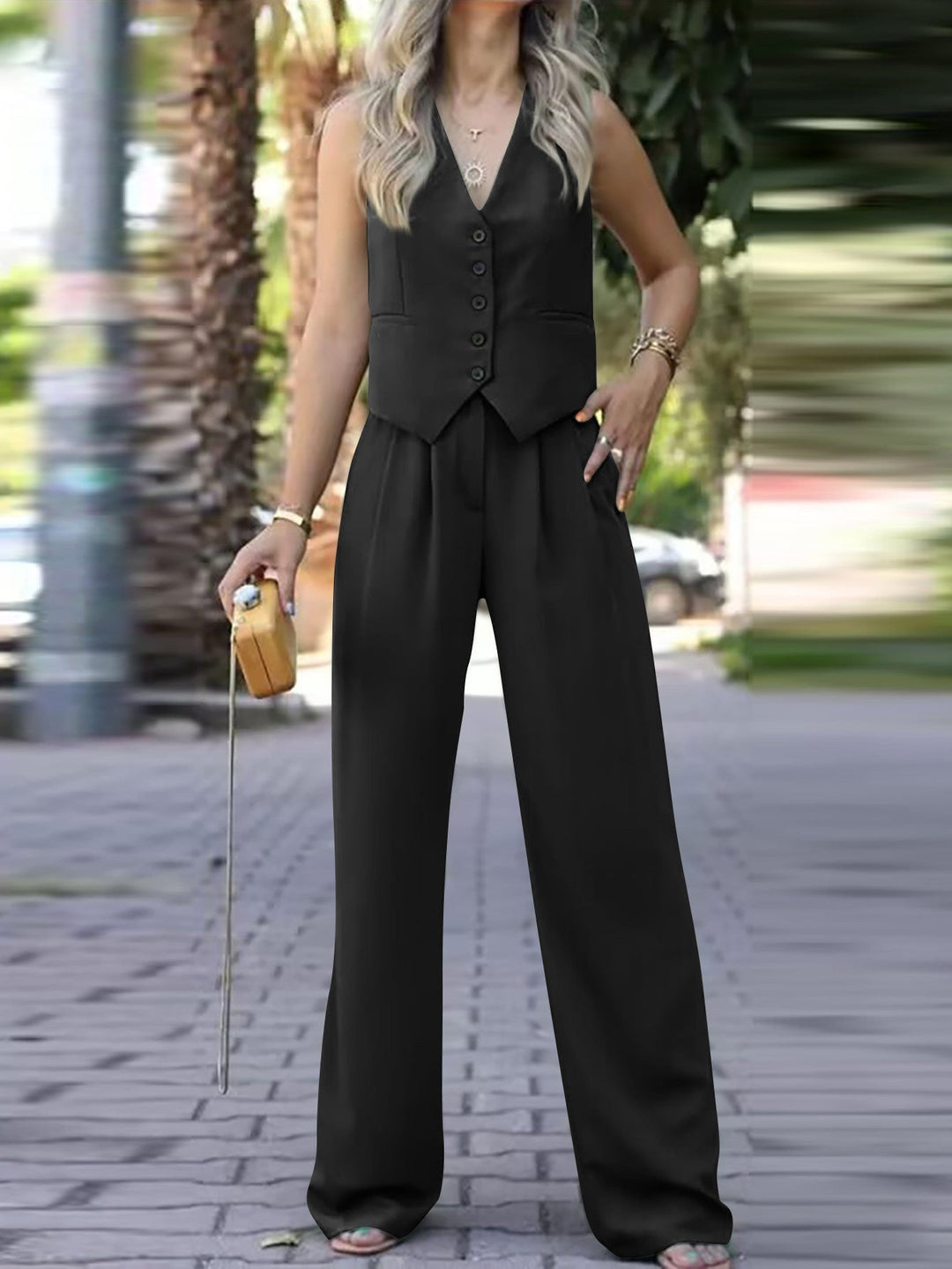 Seraphine | Completo elegante a due pezzi senza maniche con scollo a V