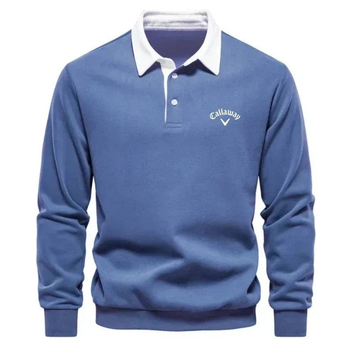 Hudson | Contrast Collar Long-Sleeve Cotton Blend Polo Sweater