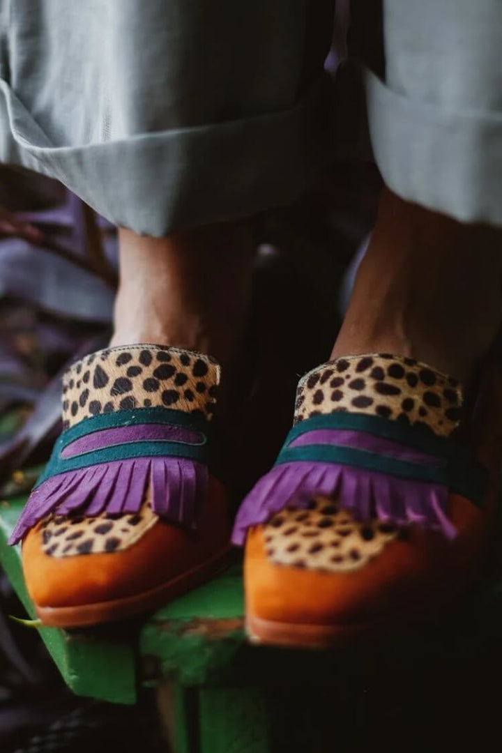 Colette | Damen-Loafer aus Leder mit Animalprint und Fransen
