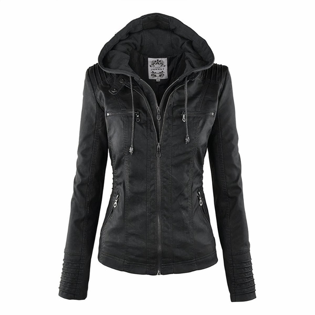Vera | Faux Leather Jacket – Fitted Moto Style with Removable Hood