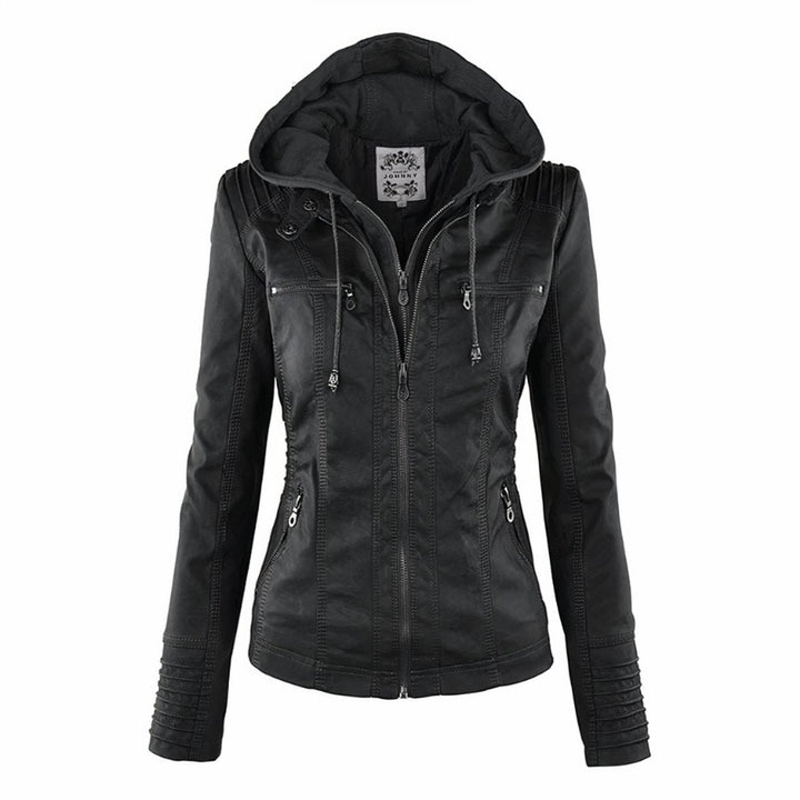 Vera | Faux Leather Jacket – Fitted Moto Style with Removable Hood