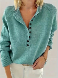 Maya | V-Neck Half-Button Knit Sweater