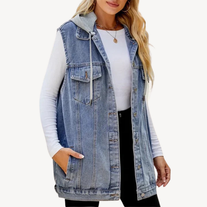 Harlow | Gilet in denim con cappuccio