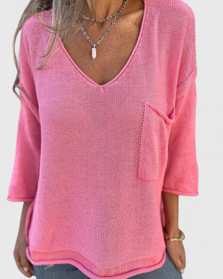 Rosalie | V-Neck Pocket Knit Top