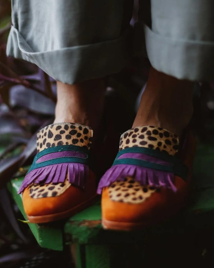 Colette | Damen-Loafer aus Leder mit Animalprint und Fransen