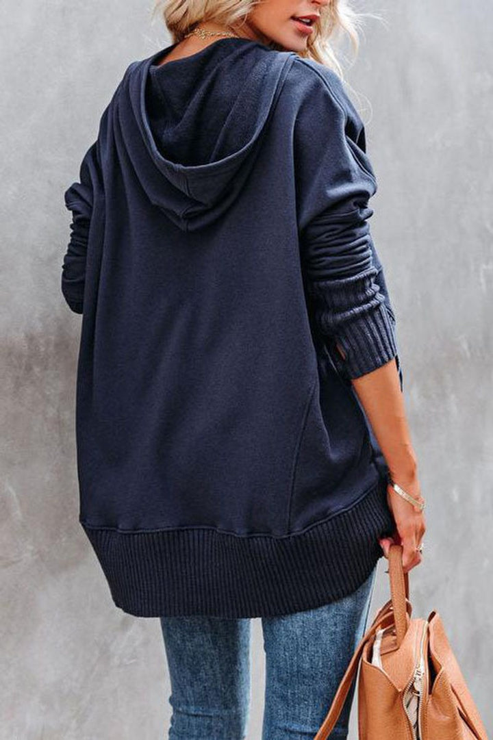 Rosielle | Relaxed Longline Hooded Drawstring Tunic Sweatshirt