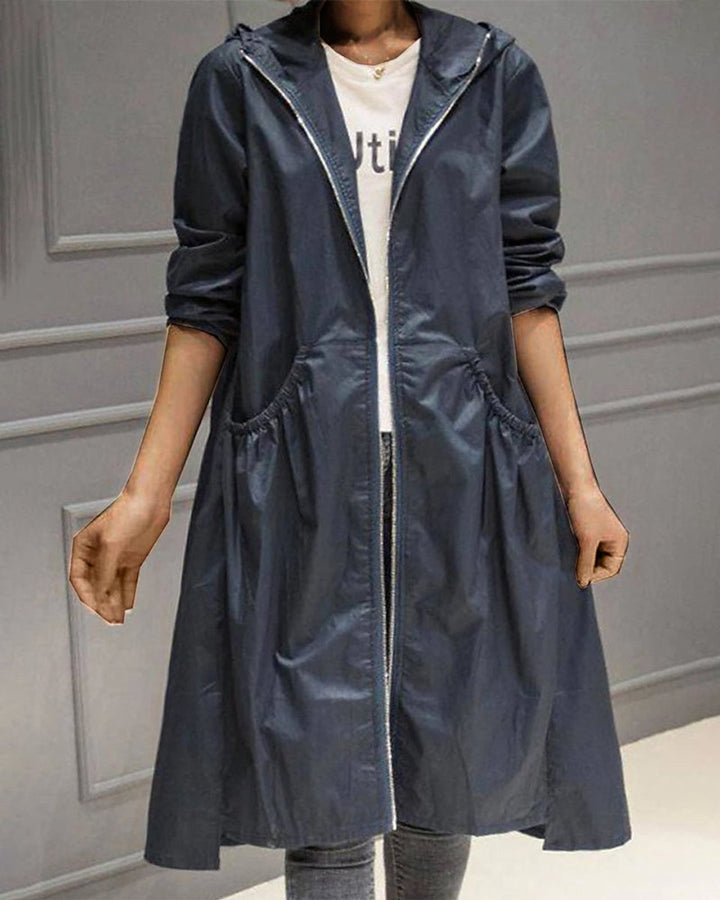 Sylvie | Stilvoller, wasserabweisender langer Trenchcoat mit Kapuze für Damen