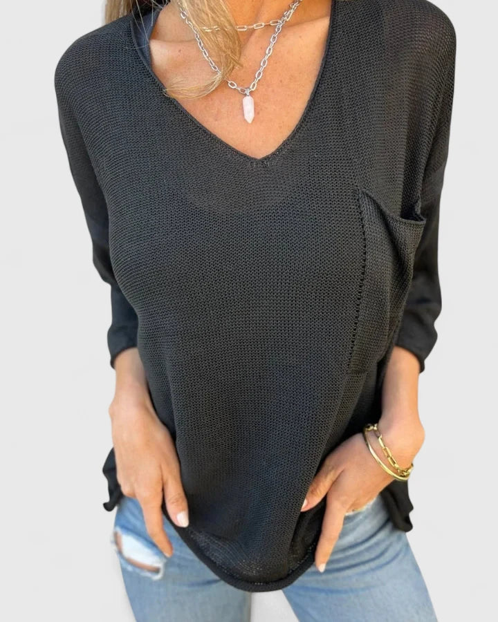 Rosalie | V-Neck Pocket Knit Top