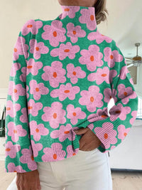 Chloe | Women's Retro Floral Turtleneck Knit Sweater