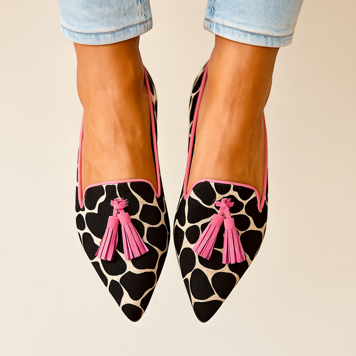 Giselle | Spitze Damen-Loafer mit Animalprint und Quasten