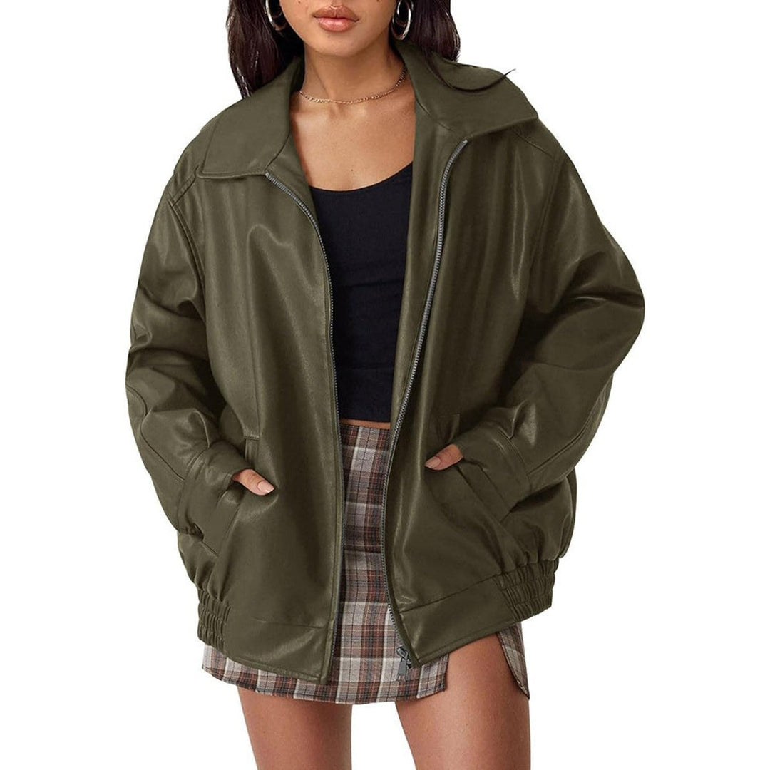 Ava | Bomber Jacket – Oversized Faux Leather Style for Women