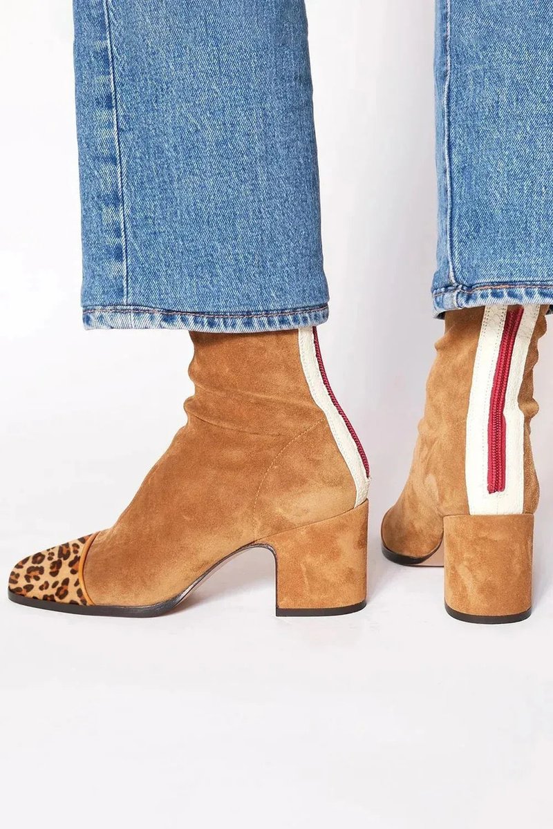 Velmira | Markante Ankle Boots für Damen aus Veloursleder mit Leopardenmuster an der Zehenpartie