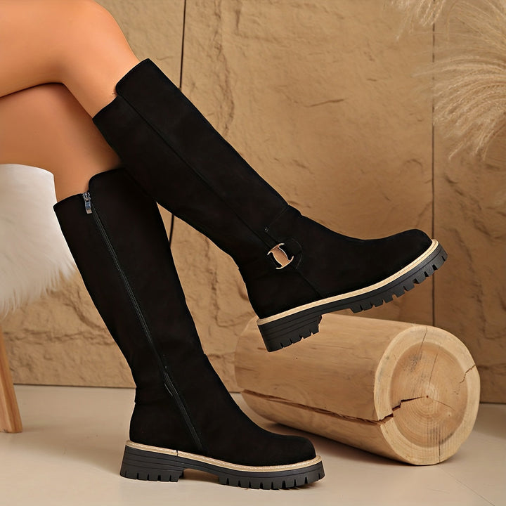 Sabeli | Elegante Velourslederstiefel für Damen mit knöchelhohem Schaft und Blockabsatz